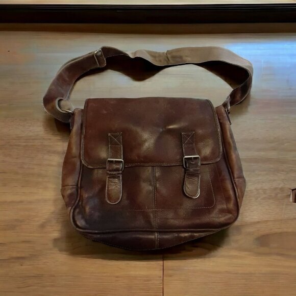 Saddle Leather Briefcase Laptop Messenger Bag Distressed Extra
